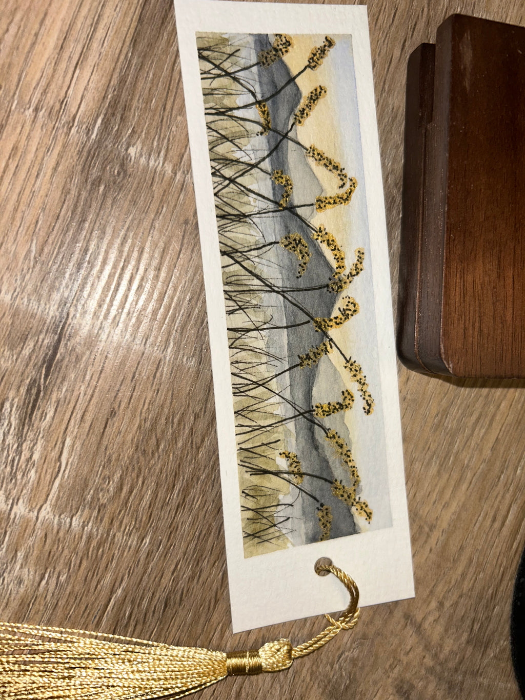 Hand-Painted Landscape Watercolor Bookmark with Tassel