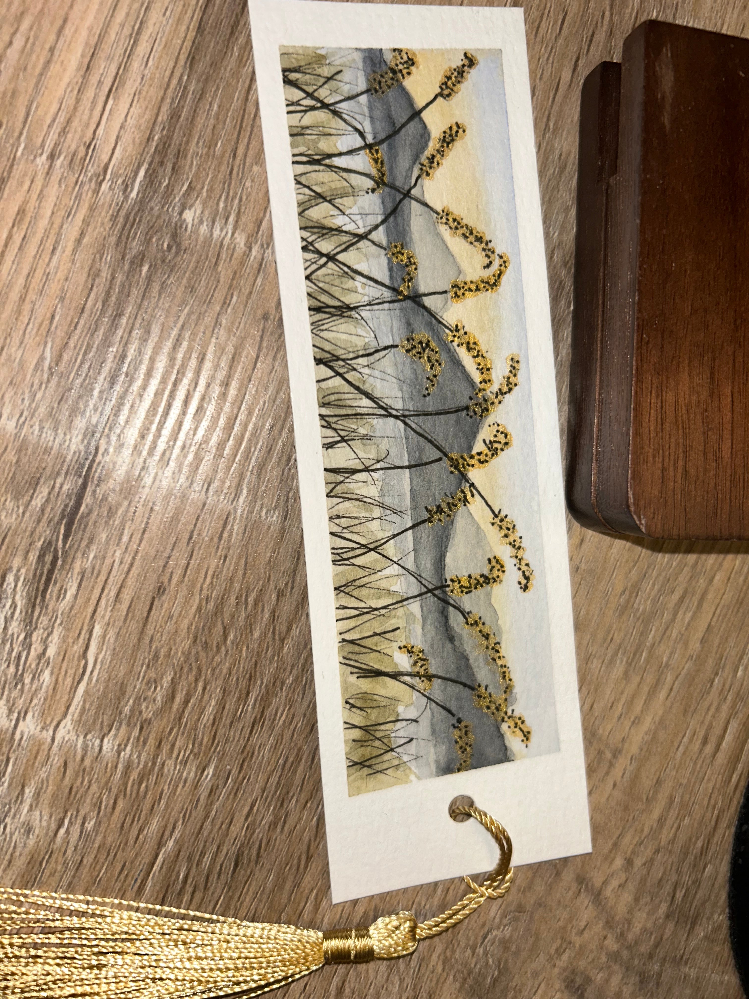 Hand-Painted Landscape Watercolor Bookmark with Tassel