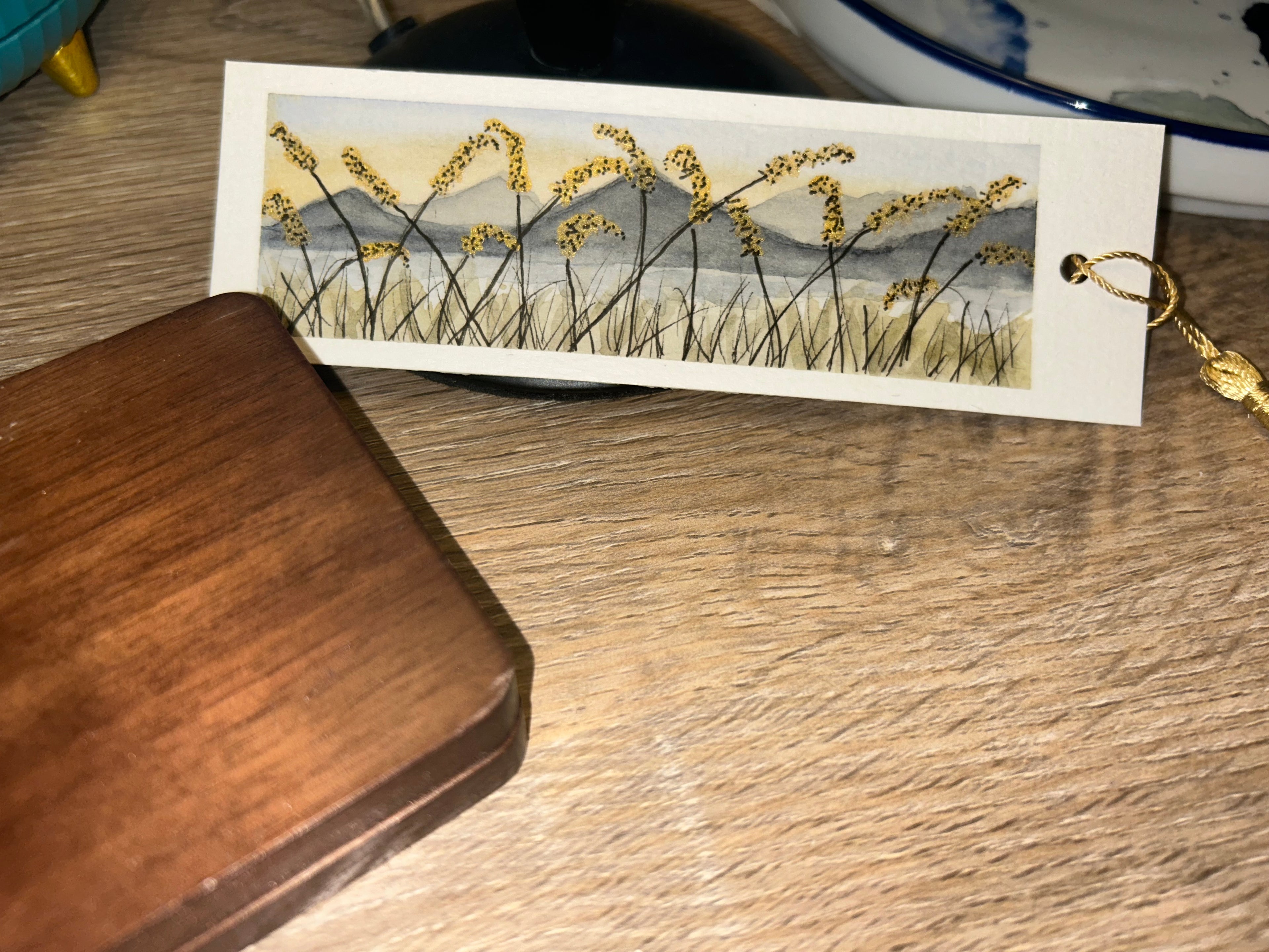 Hand-Painted Landscape Watercolor Bookmark with Tassel