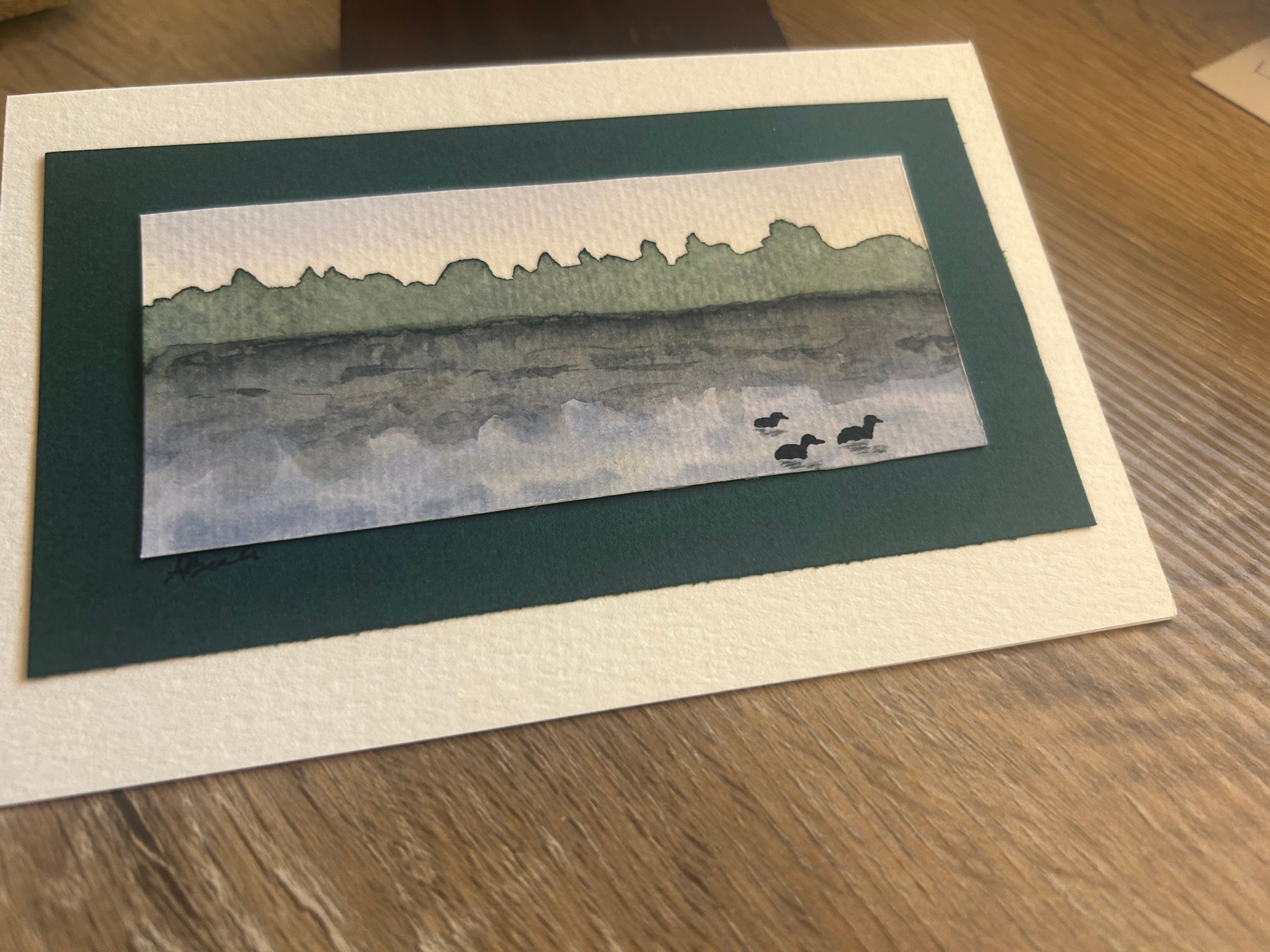 Hand-Painted Watercolor Evening Lake Greeting Card – 4x6 Fine Art Stationary