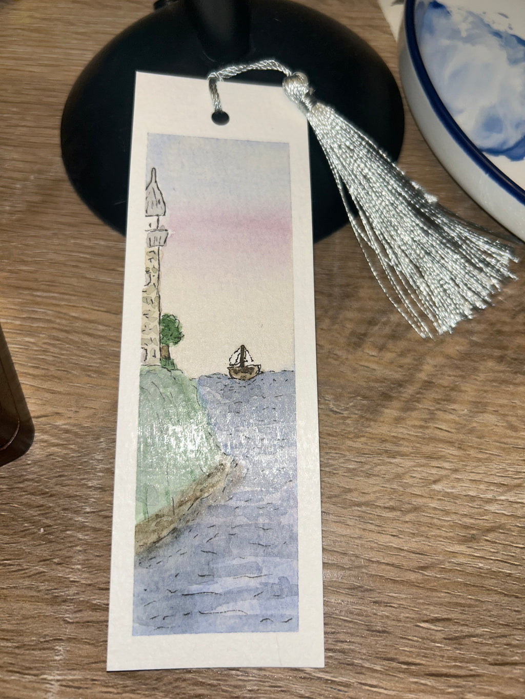 Original Watercolor Lighthouse & Sailboat Bookmark