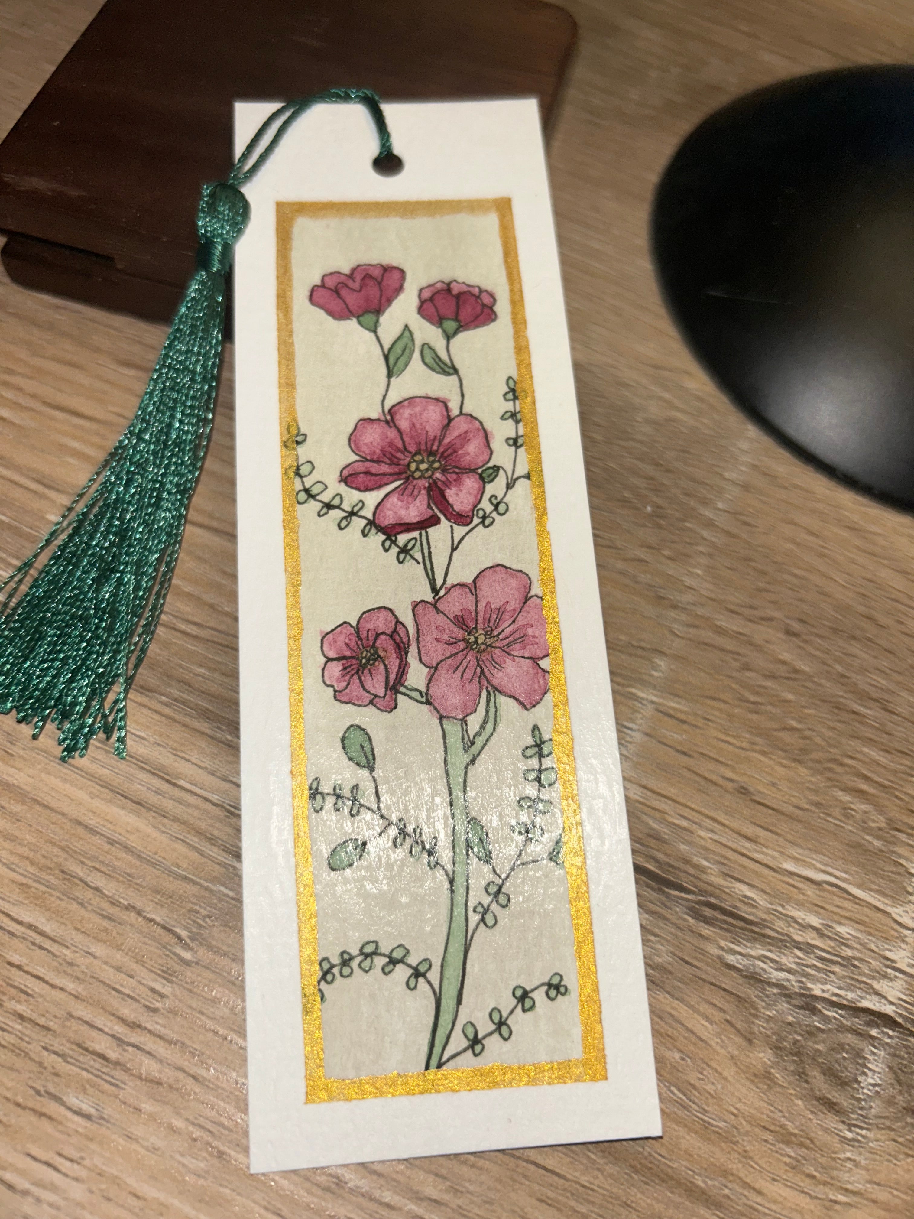 Handpainted Floral Line and Wash Watercolor Bookmark