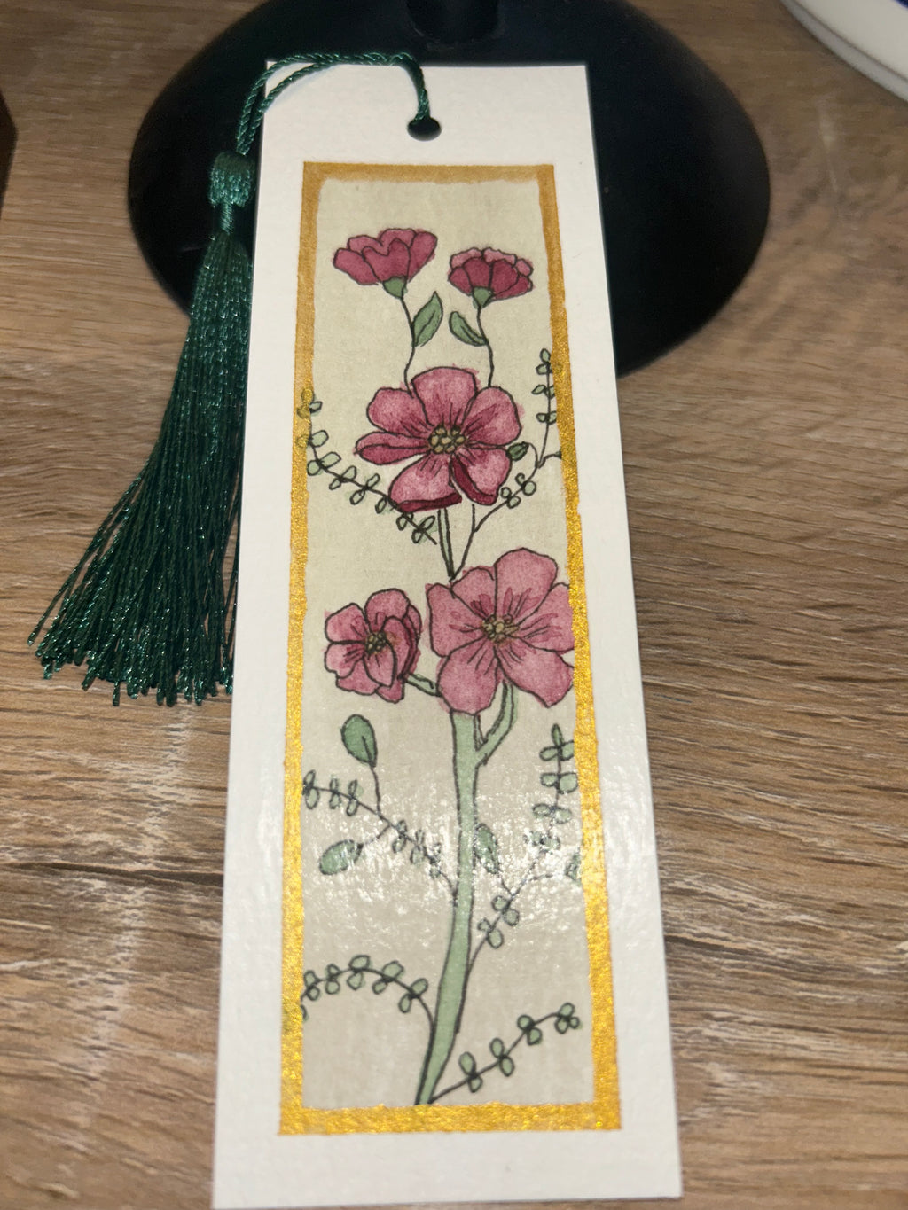 Handpainted Floral Line and Wash Watercolor Bookmark