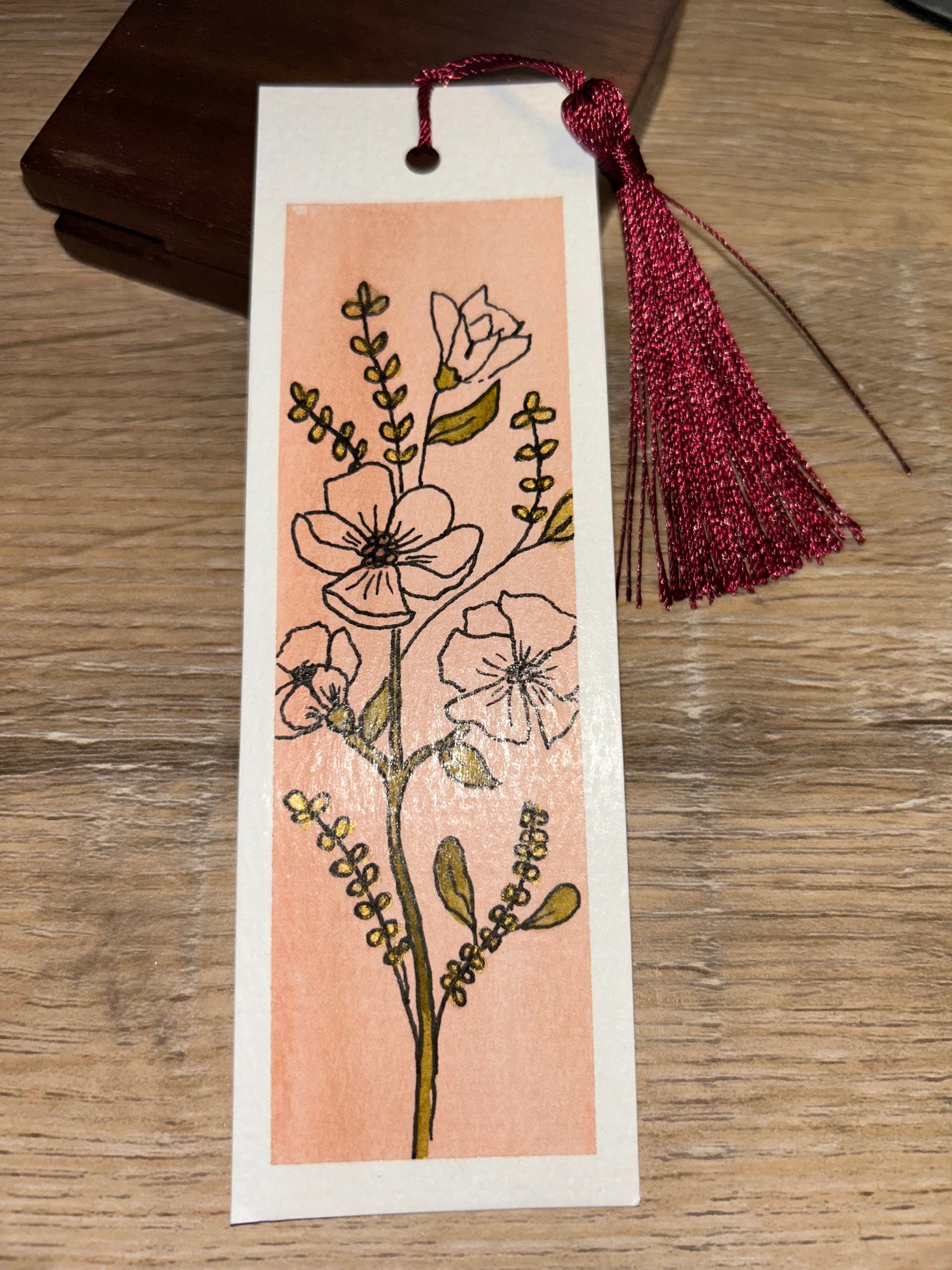 Hand-Painted Floral Bookmark | Original Line & Wash Watercolor Artwork