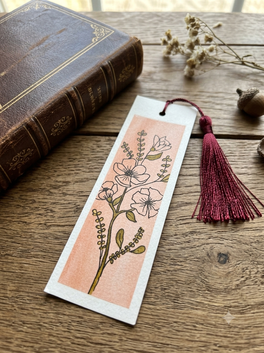 Hand-Painted Floral Bookmark | Original Line & Wash Watercolor Artwork