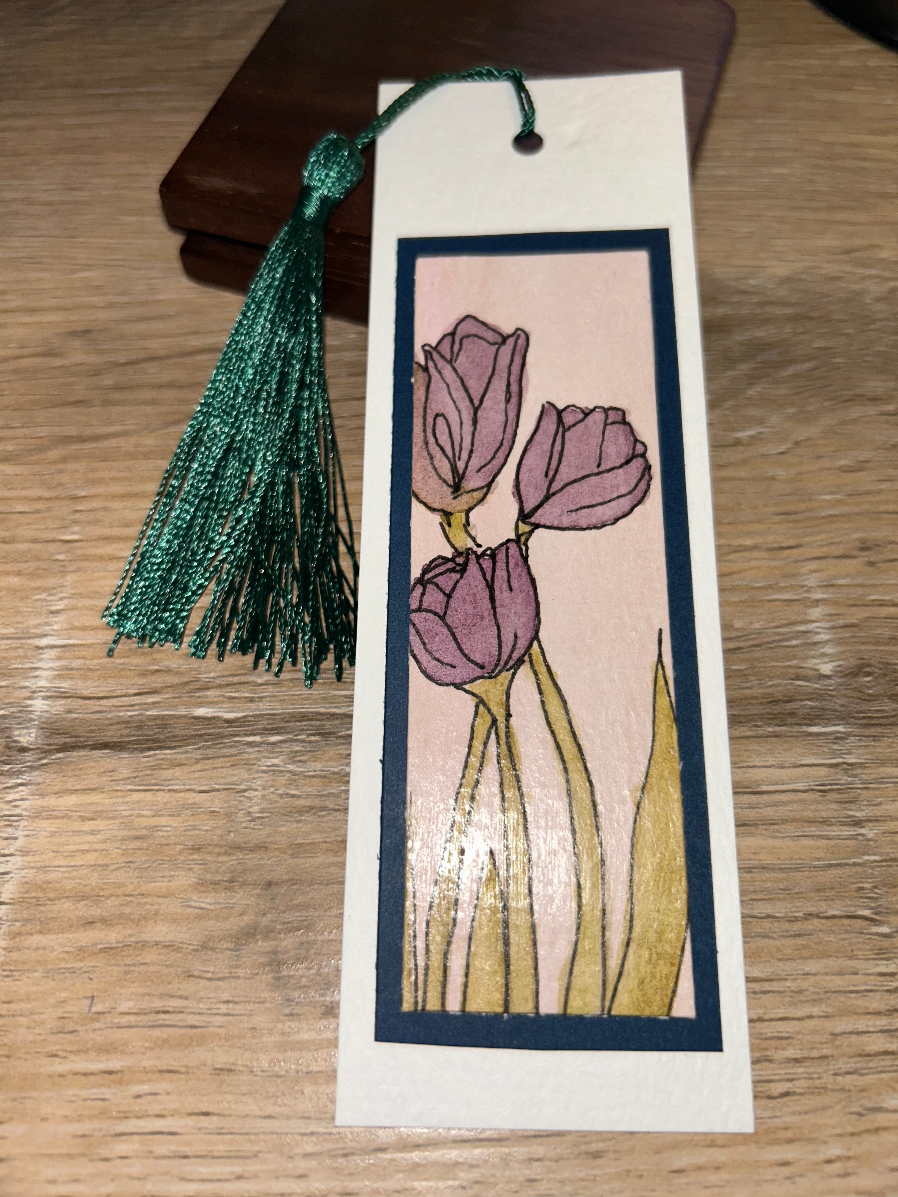 Hand-Painted Tulip Bookmark | Original Line & Wash Watercolor Artwork