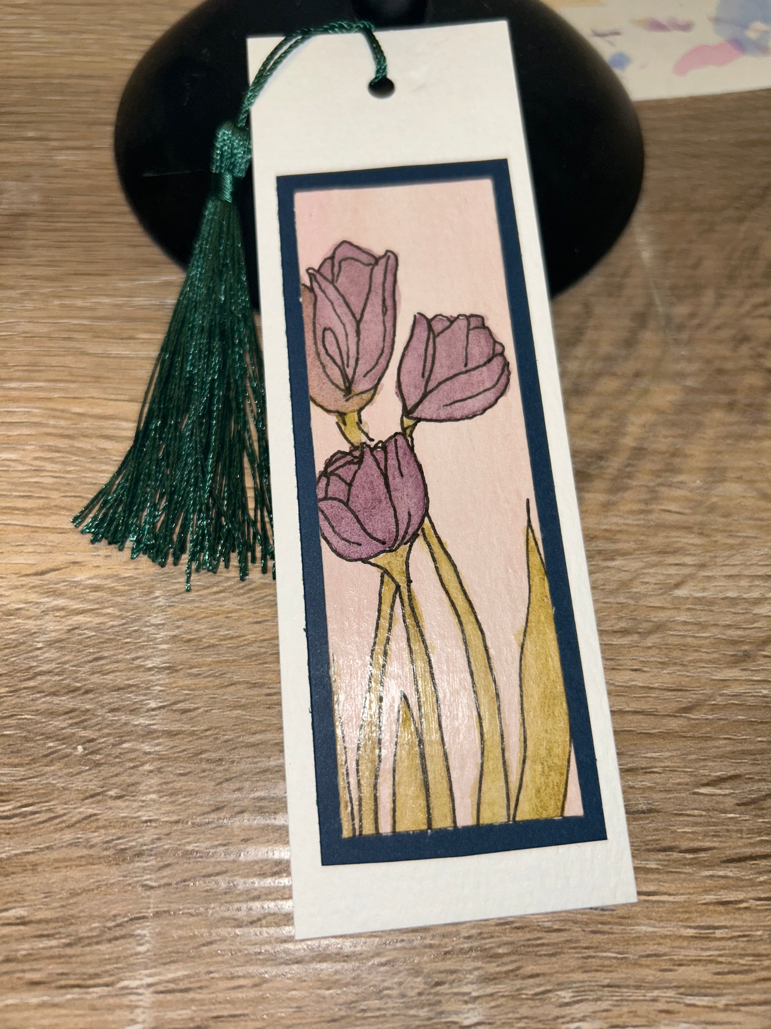 Hand-Painted Tulip Bookmark | Original Line & Wash Watercolor Artwork