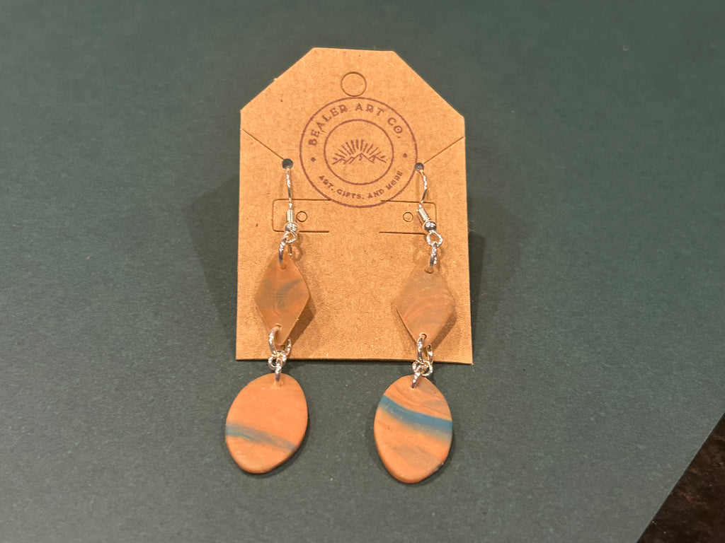 Marbled Terracotta and Turquoise Geometric Polymer Clay Dangle Earrings