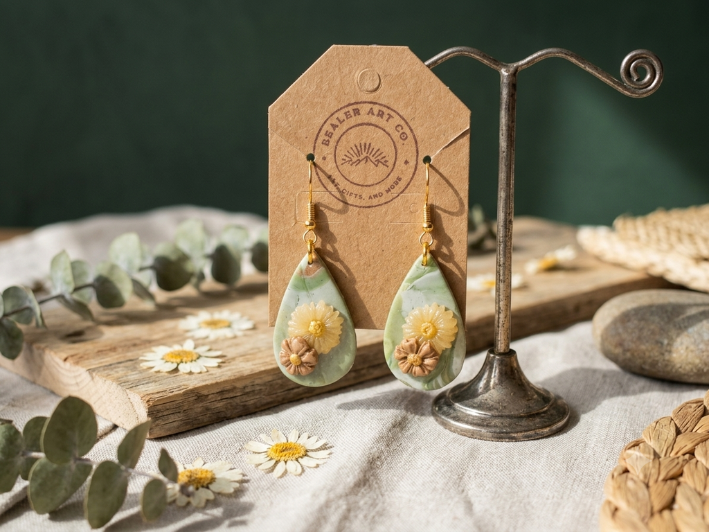 Handmade Polymer Clay Floral Teardrop Earrings