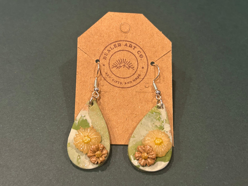 Handmade Floral Teardrop Earrings with Silver Hardware