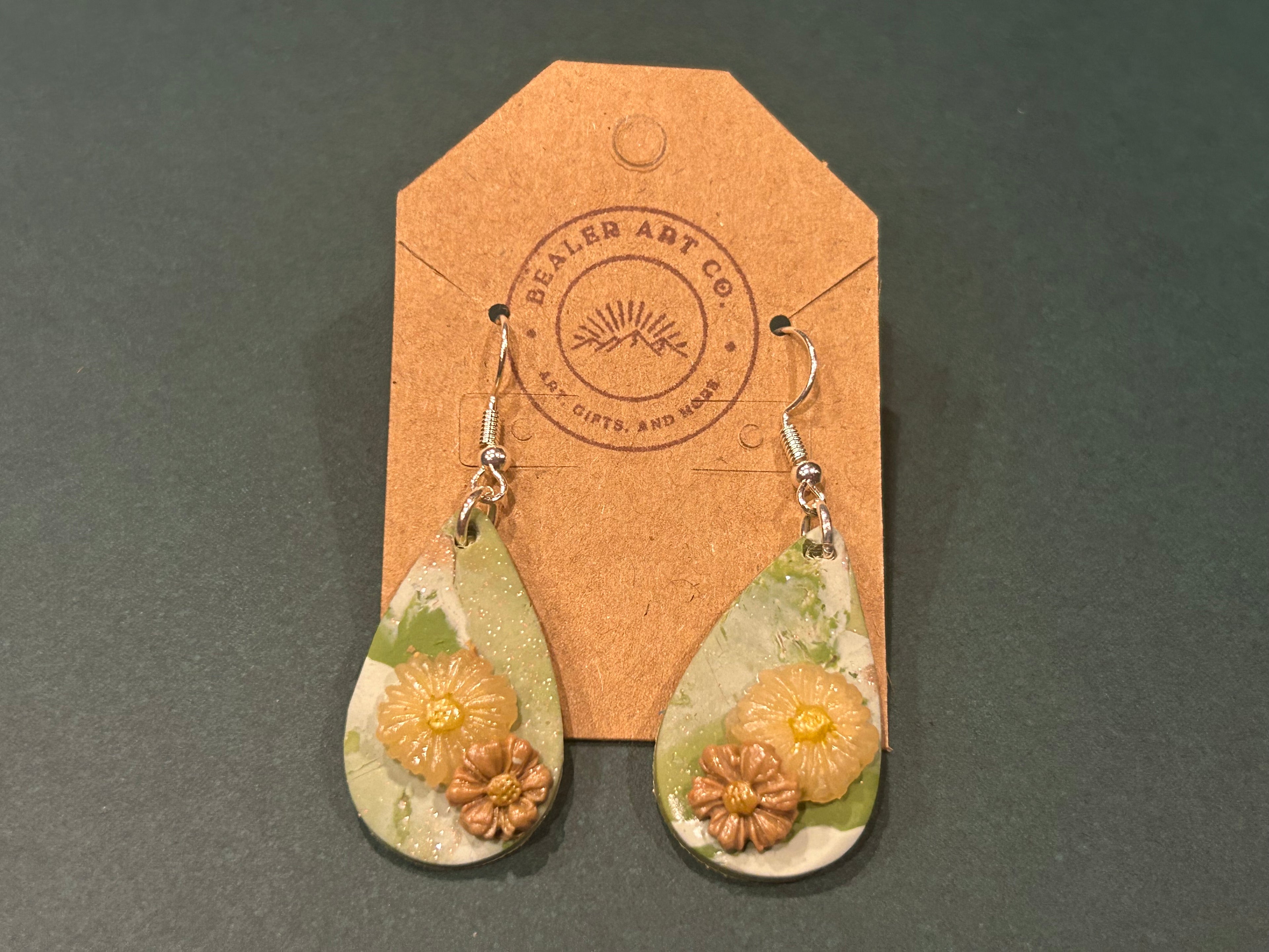 Handmade Floral Teardrop Earrings with Silver Hardware