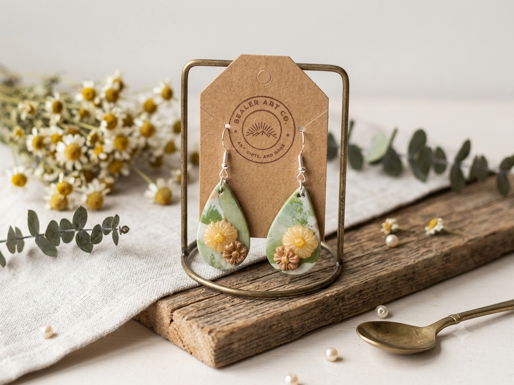 Handmade Floral Teardrop Earrings with Silver Hardware