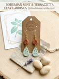 Bohemian Mint and Terracotta Clay Earrings