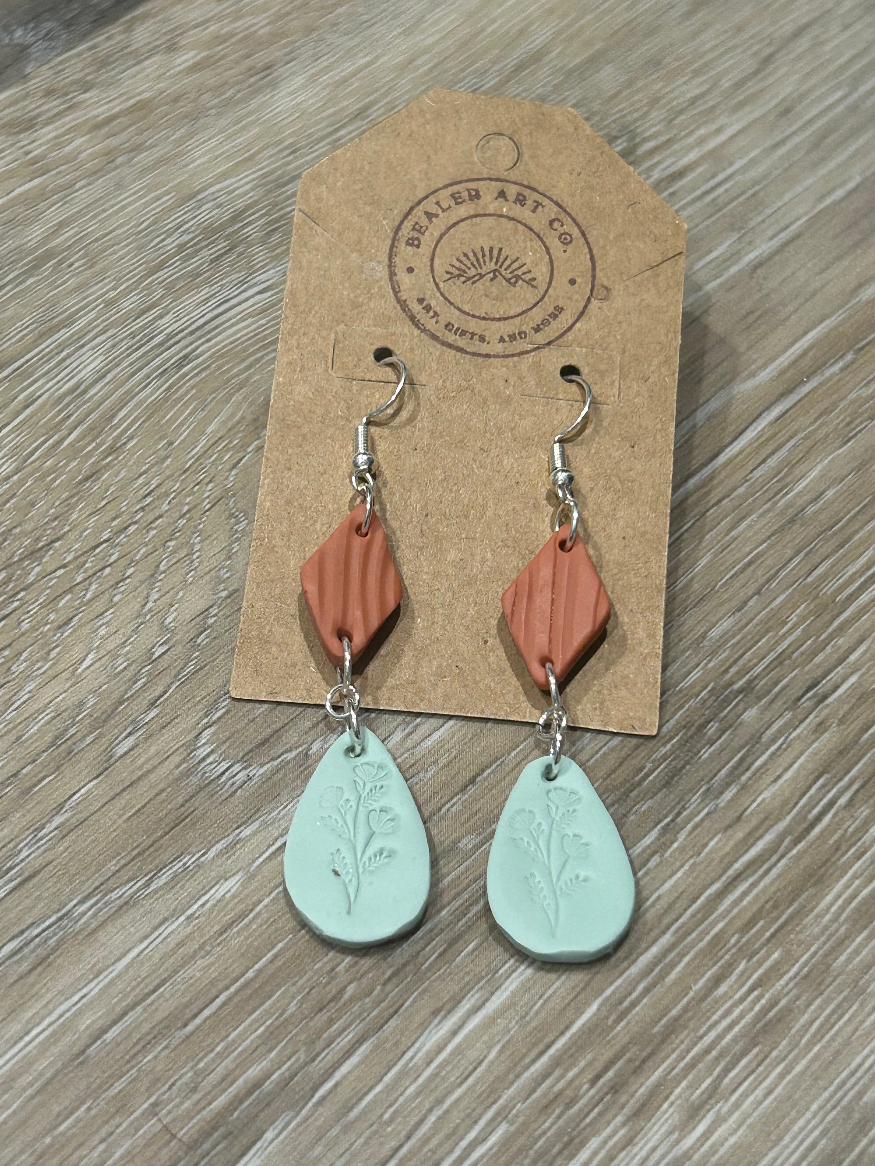 Bohemian Terracotta and Mint Botanical Clay Earrings