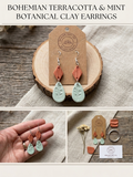 Bohemian Terracotta and Mint Botanical Clay Earrings