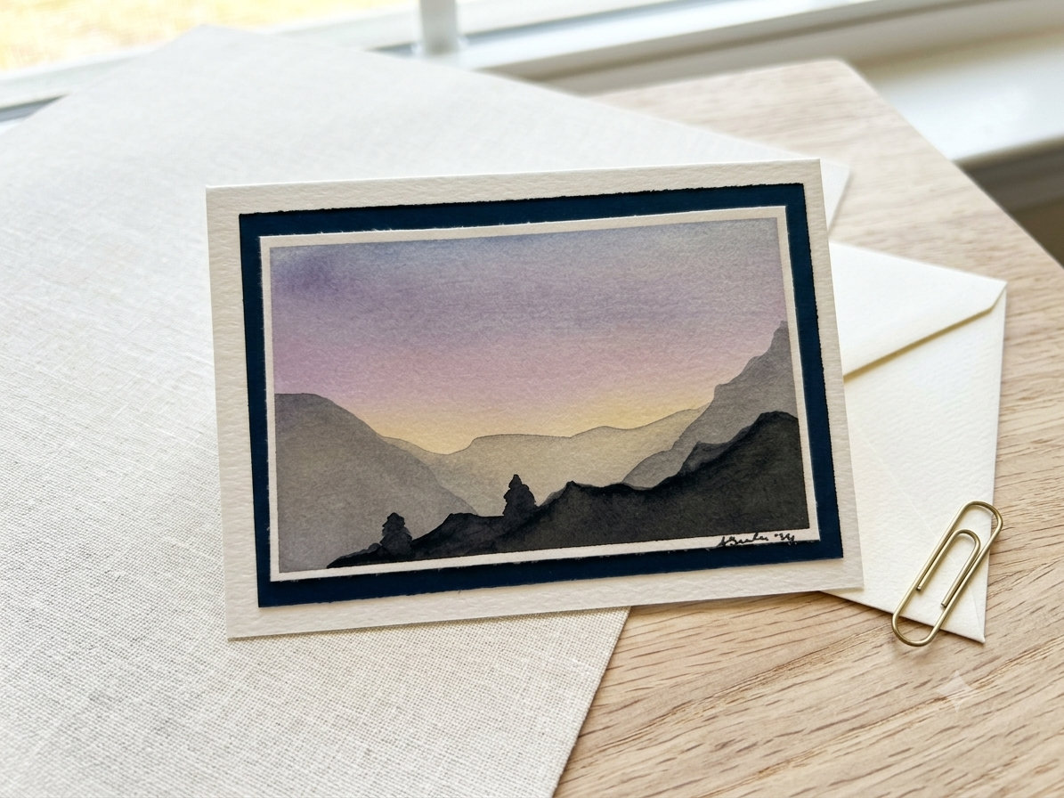 Hand-Painted Mountain Sunset Greeting Card (4x6")
