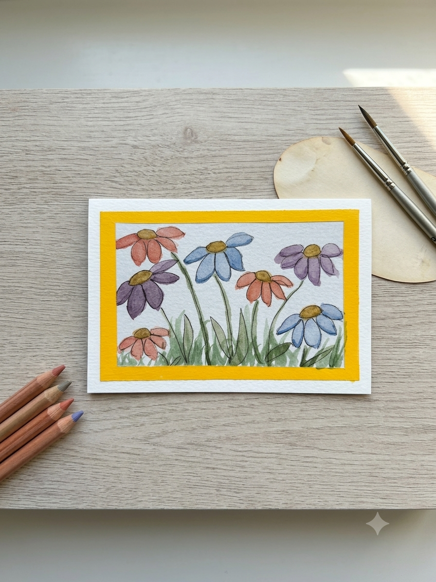 Hand-Painted Floral Watercolor Card (4x6")