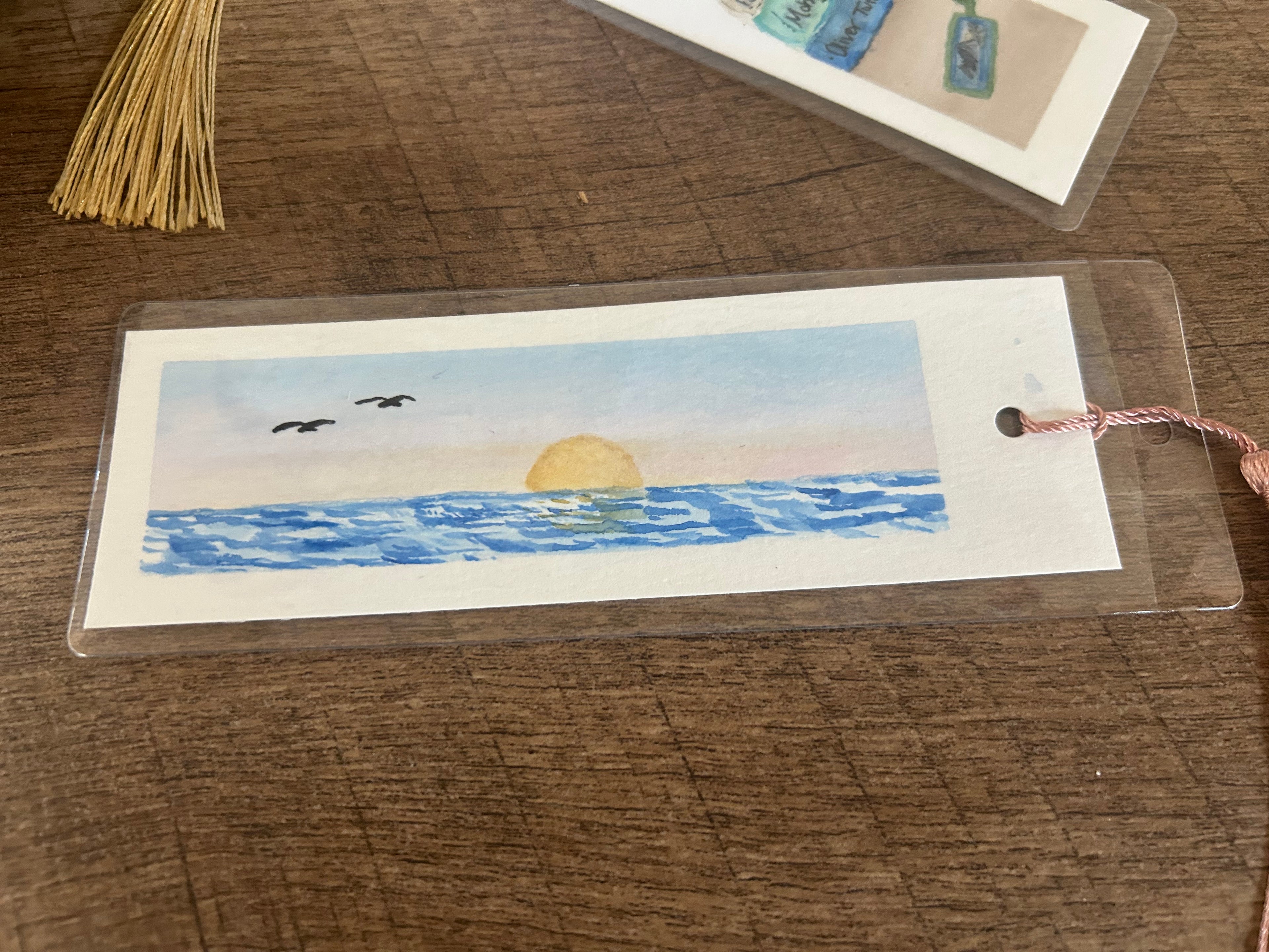 Original Hand-Painted Watercolor Bookmark with Tassel