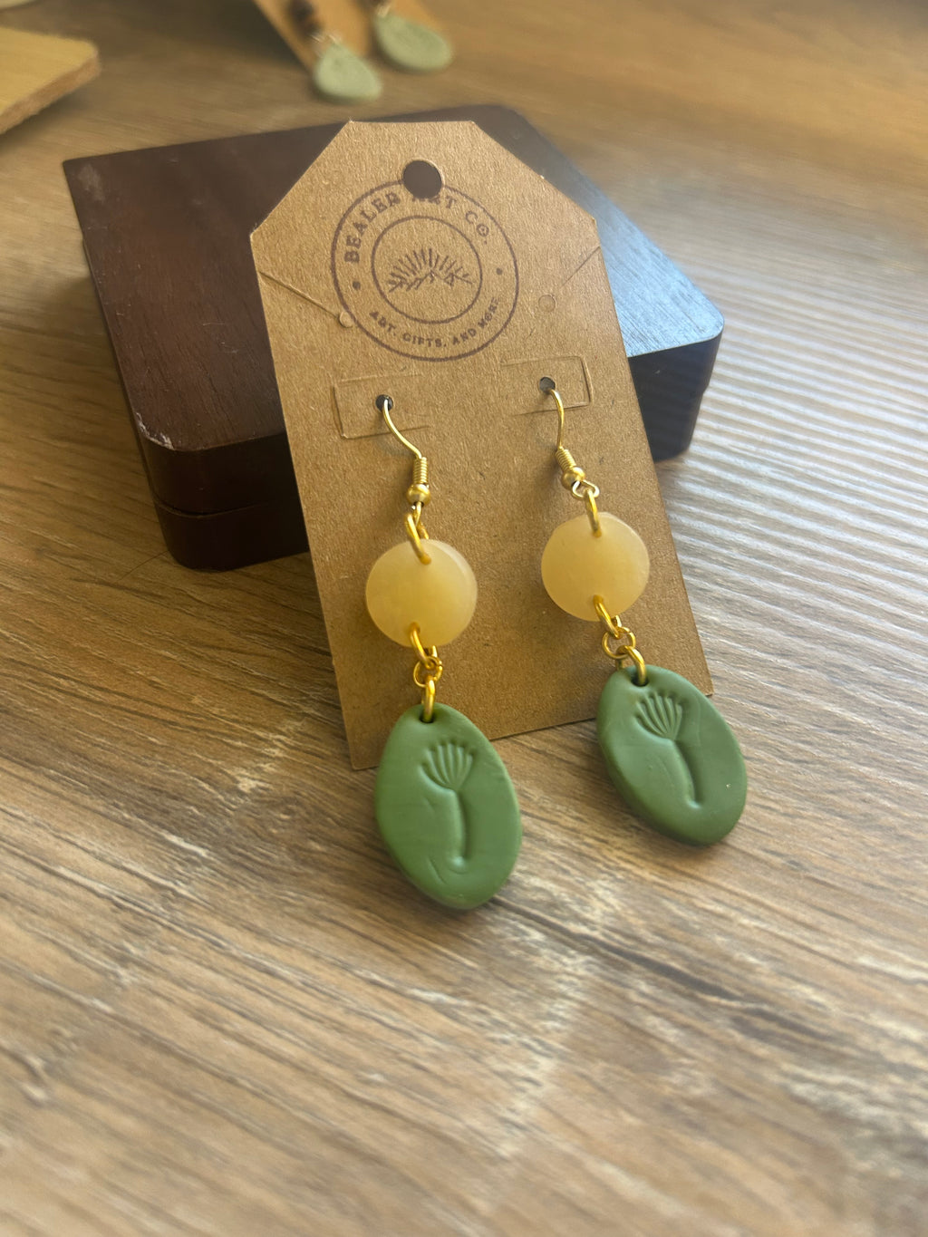 Handmade Olive Green Botanical Dangle Earrings