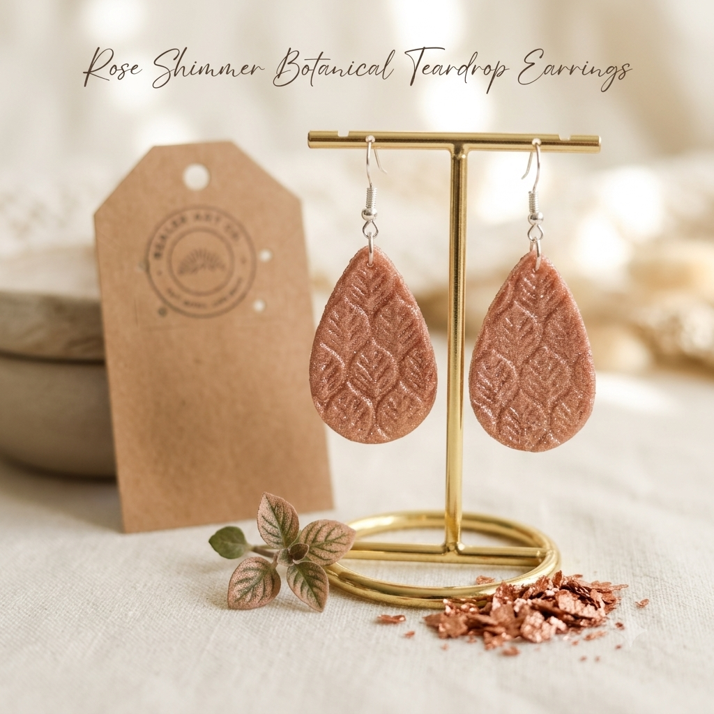 Shimmering Rose Botanical Teardrop  Earrings