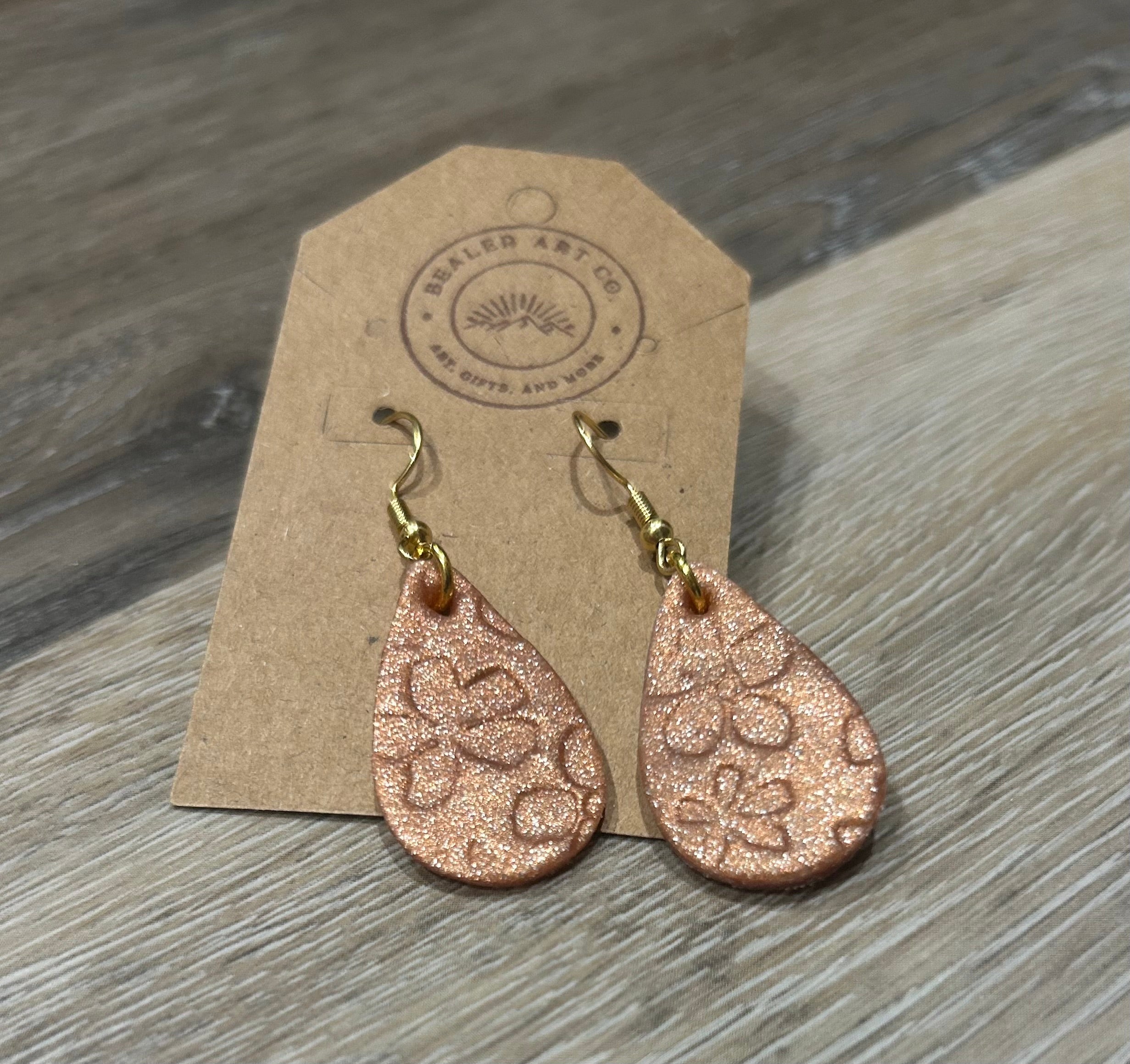 Pink Shimmer Floral Teardrop Earrings – Handmade Polymer Clay Jewelry