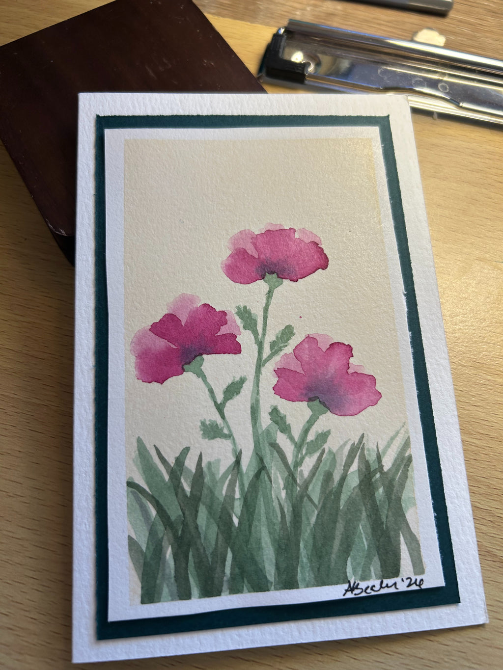 Hand-Painted Poppy Watercolor Card (4x6")