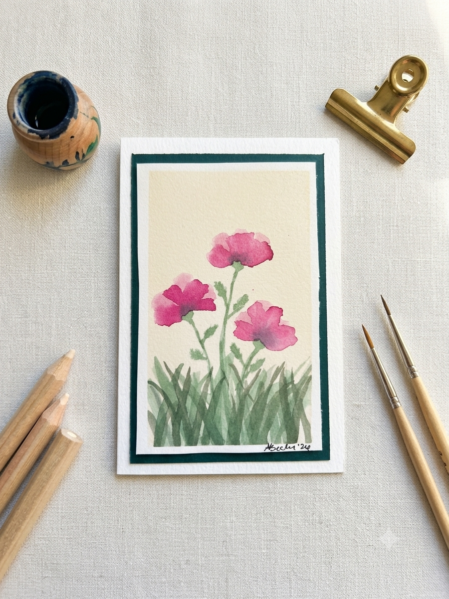 Hand-Painted Poppy Watercolor Card (4x6")