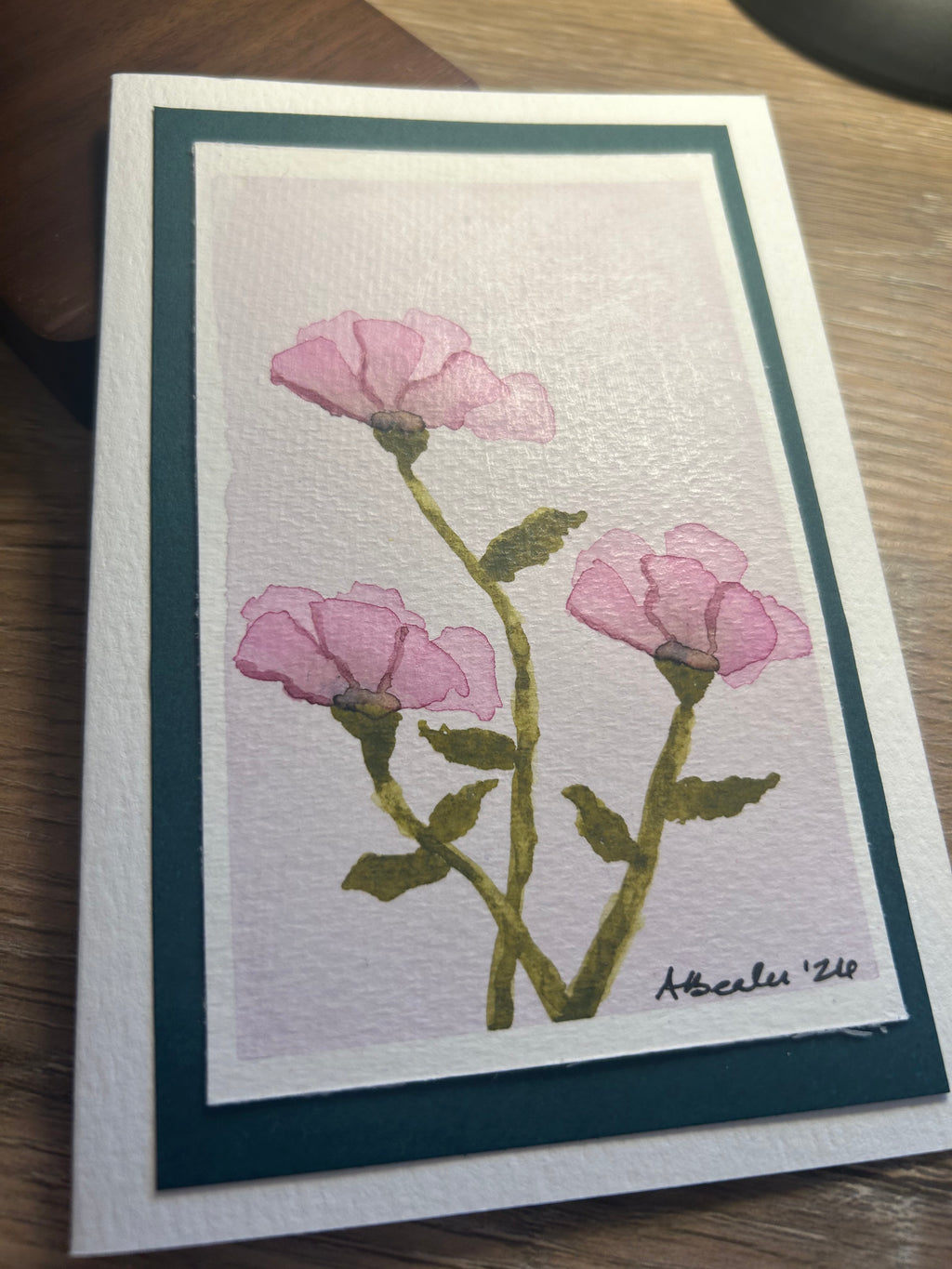 Hand-Painted Poppy Watercolor Note Card with Envelope & Stamp