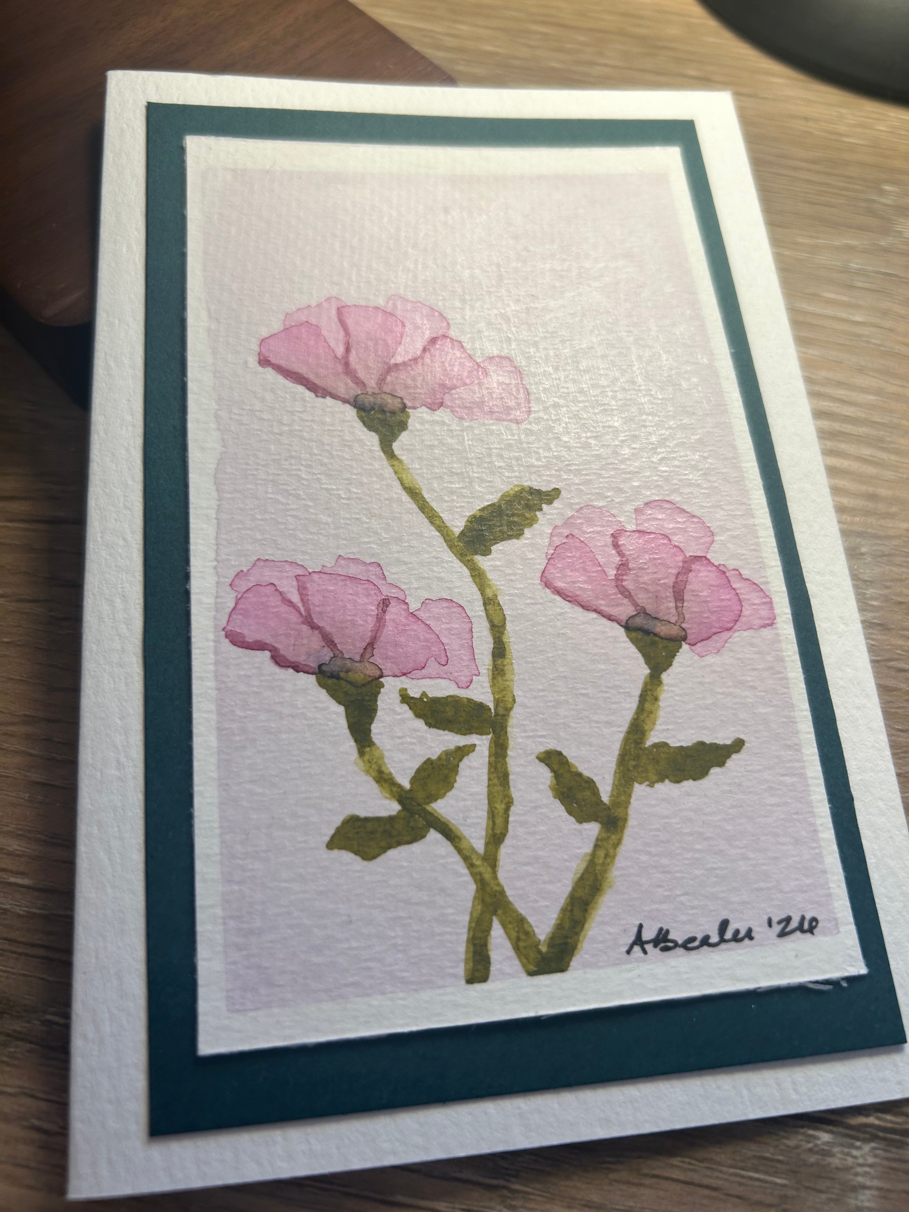Hand-Painted Poppy Watercolor Note Card with Envelope & Stamp