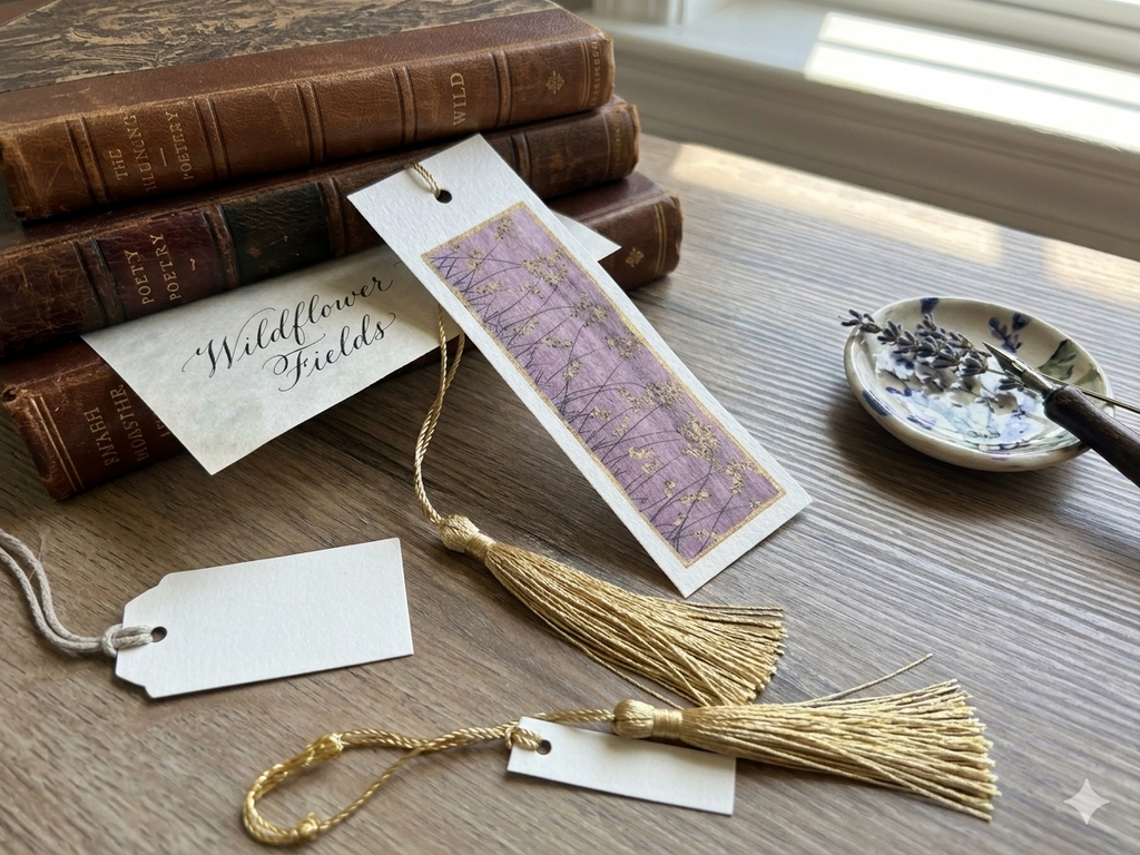 Original Handmade Watercolor Purple Wildflower Field Bookmark
