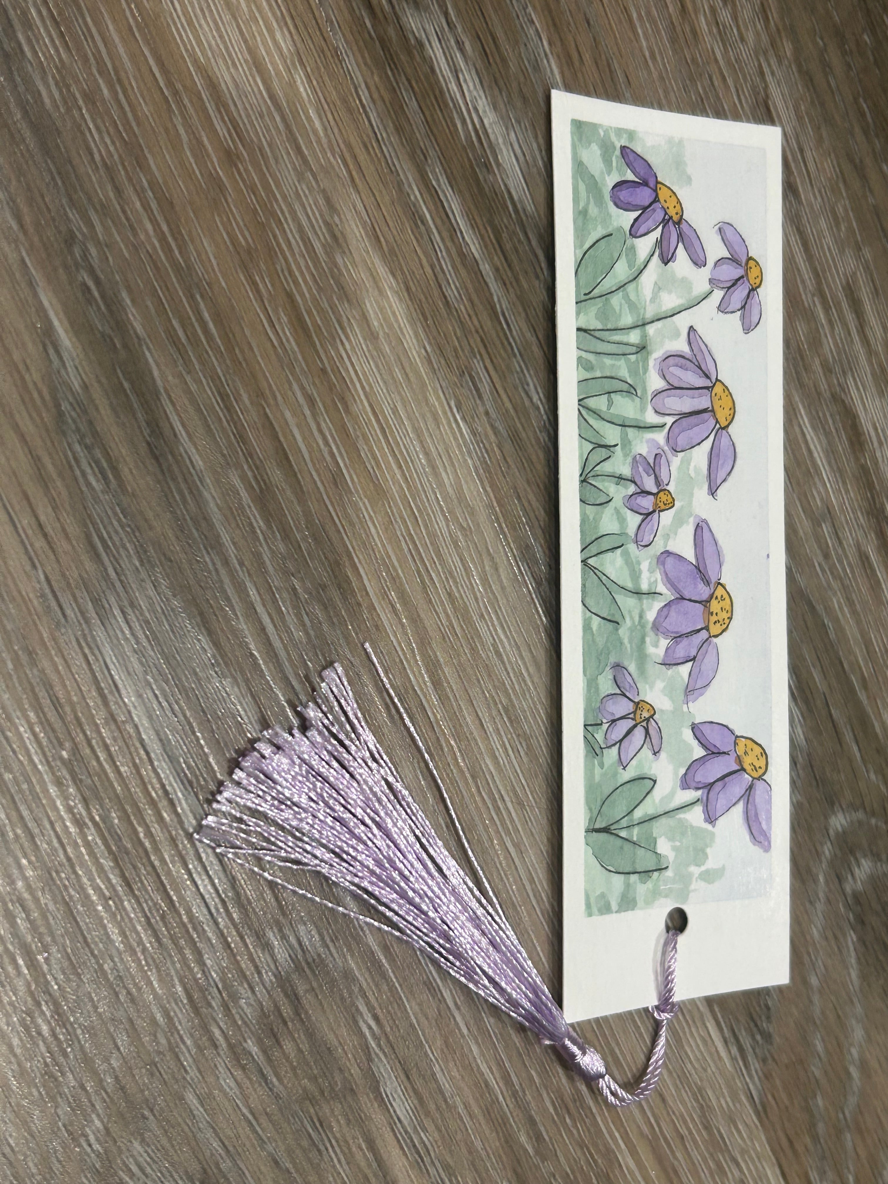 Hand-Painted Watercolor Purple Coneflower Bookmark with Lavender Tassel