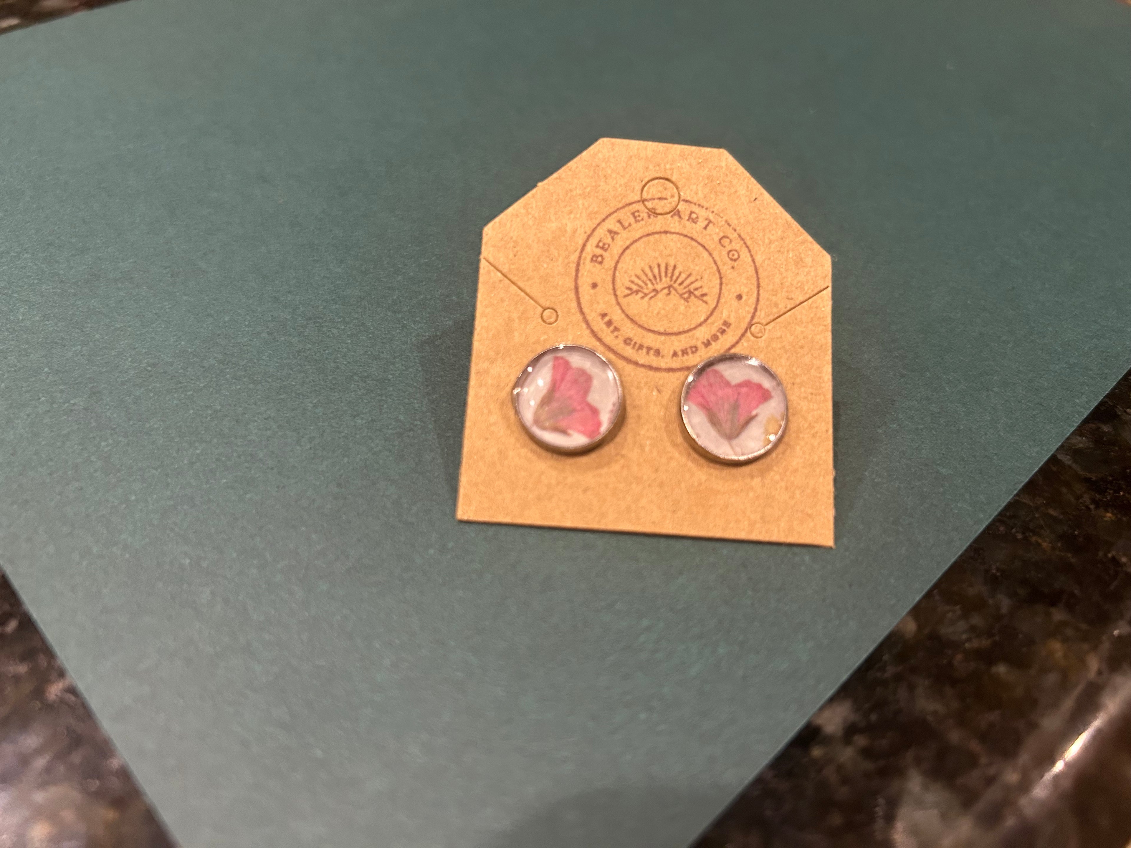 Handmade Pink Floral Resin Stud Earrings