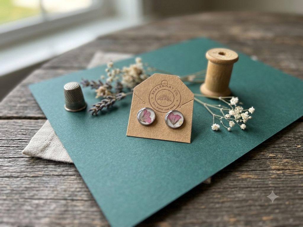 Handmade Pink Floral Resin Stud Earrings