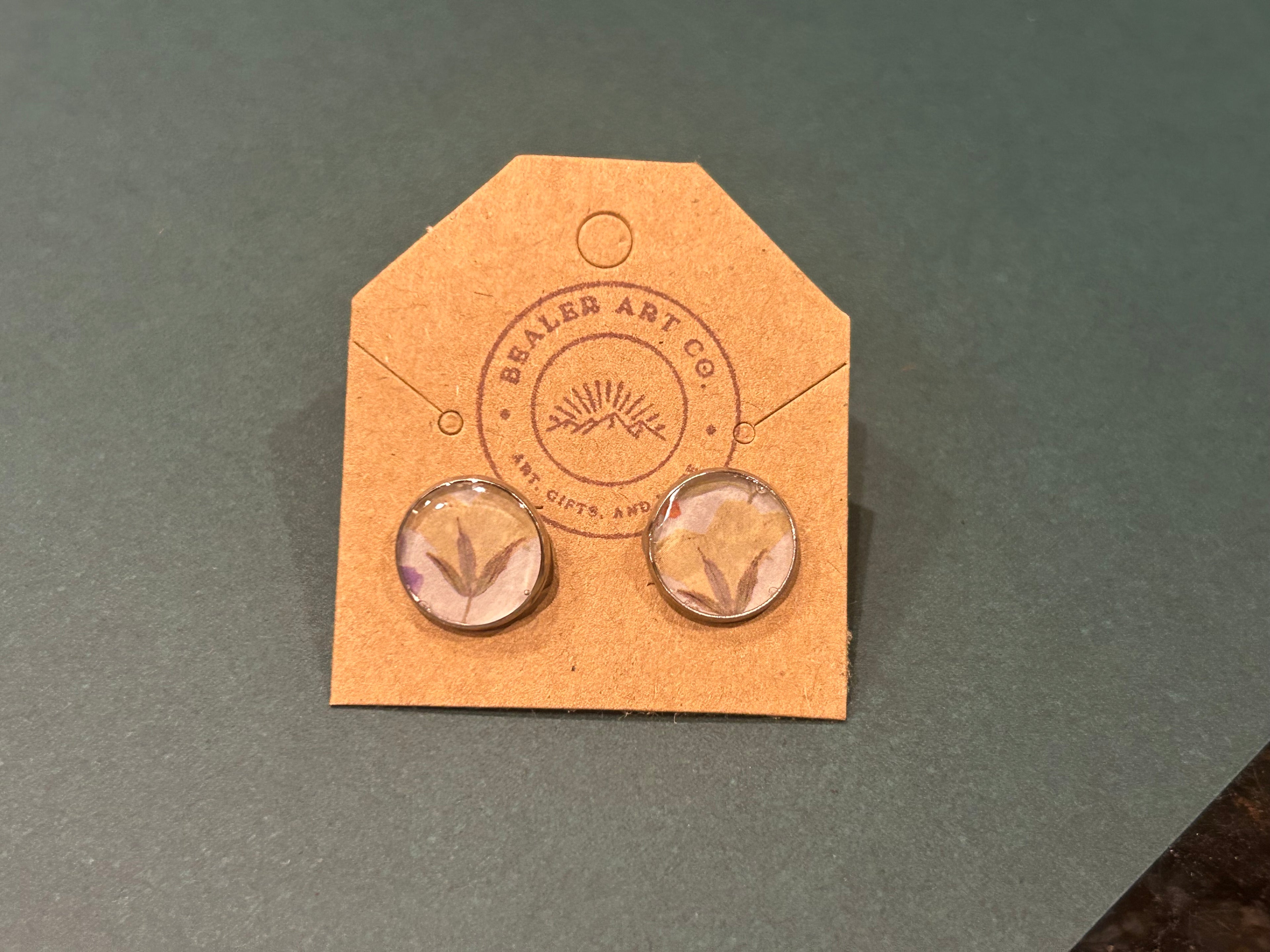 Handmade Yellow Flower Resin Stud Earrings | Silver Bezel Floral Studs