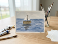 Original Sailboat Line and Wash Watercolor Painting (5x7")