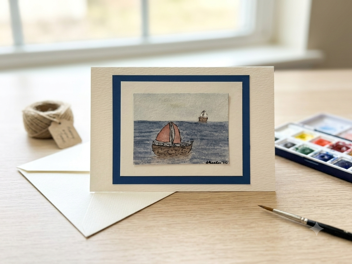 Hand-Painted Sailboat Greeting Card | Original Watercolor