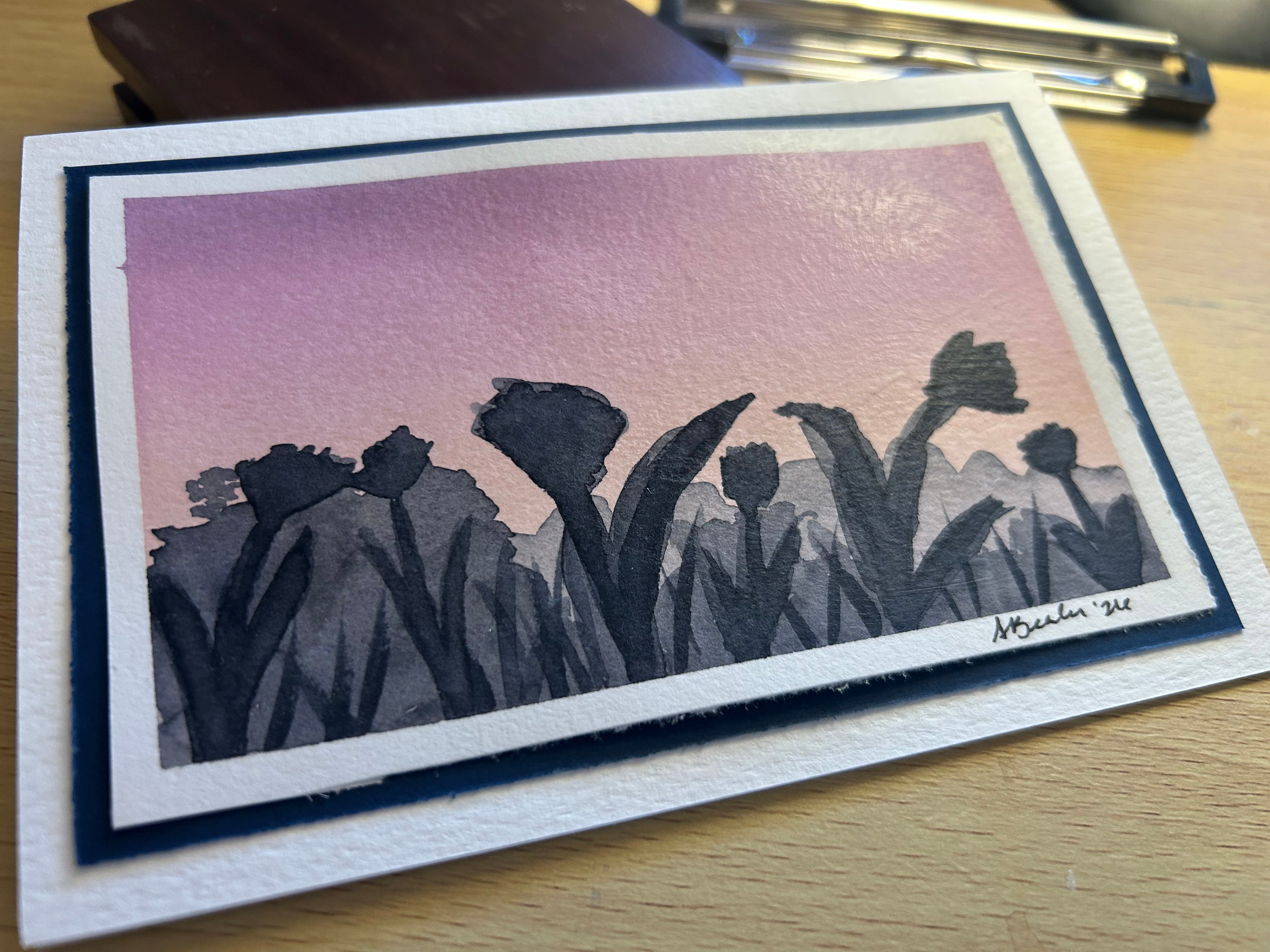 Hand-Painted Floral Silhouette Greeting Card (4x6")