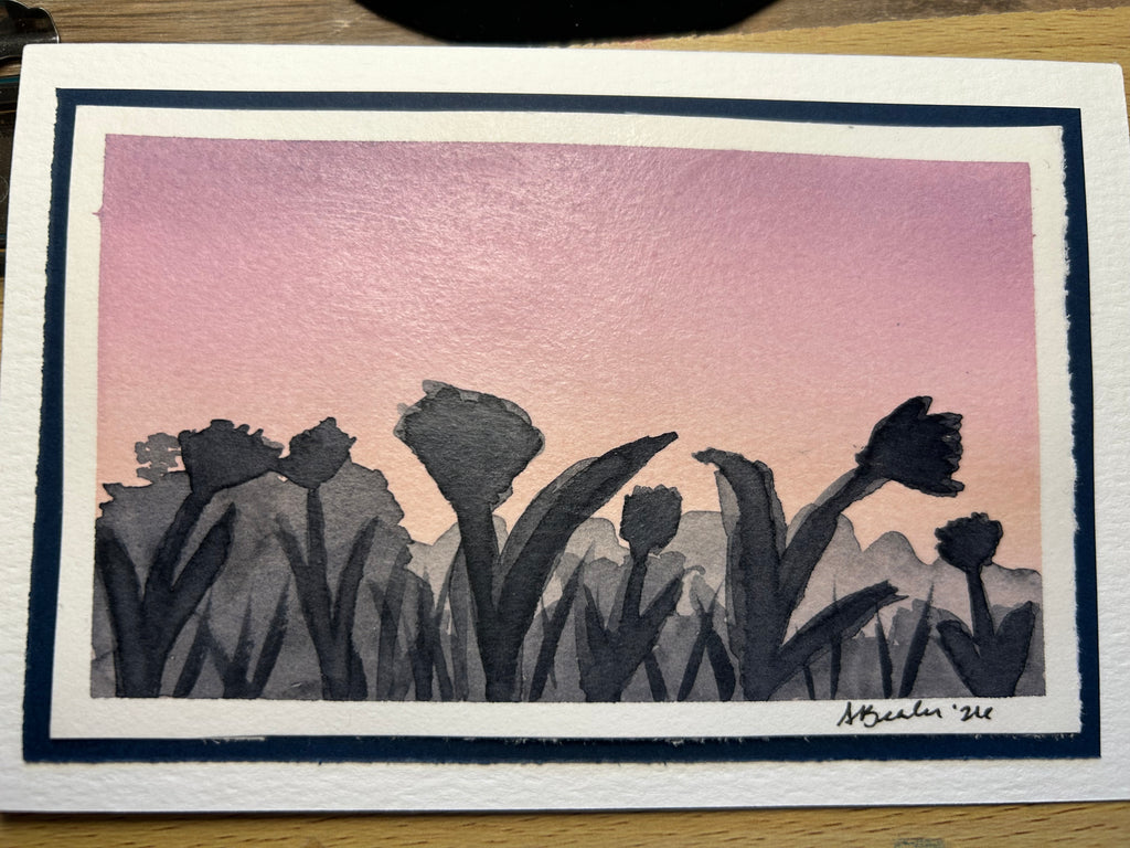 Hand-Painted Floral Silhouette Greeting Card (4x6")