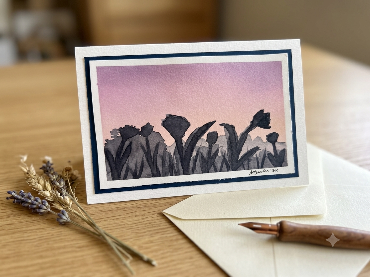 Hand-Painted Floral Silhouette Greeting Card (4x6")