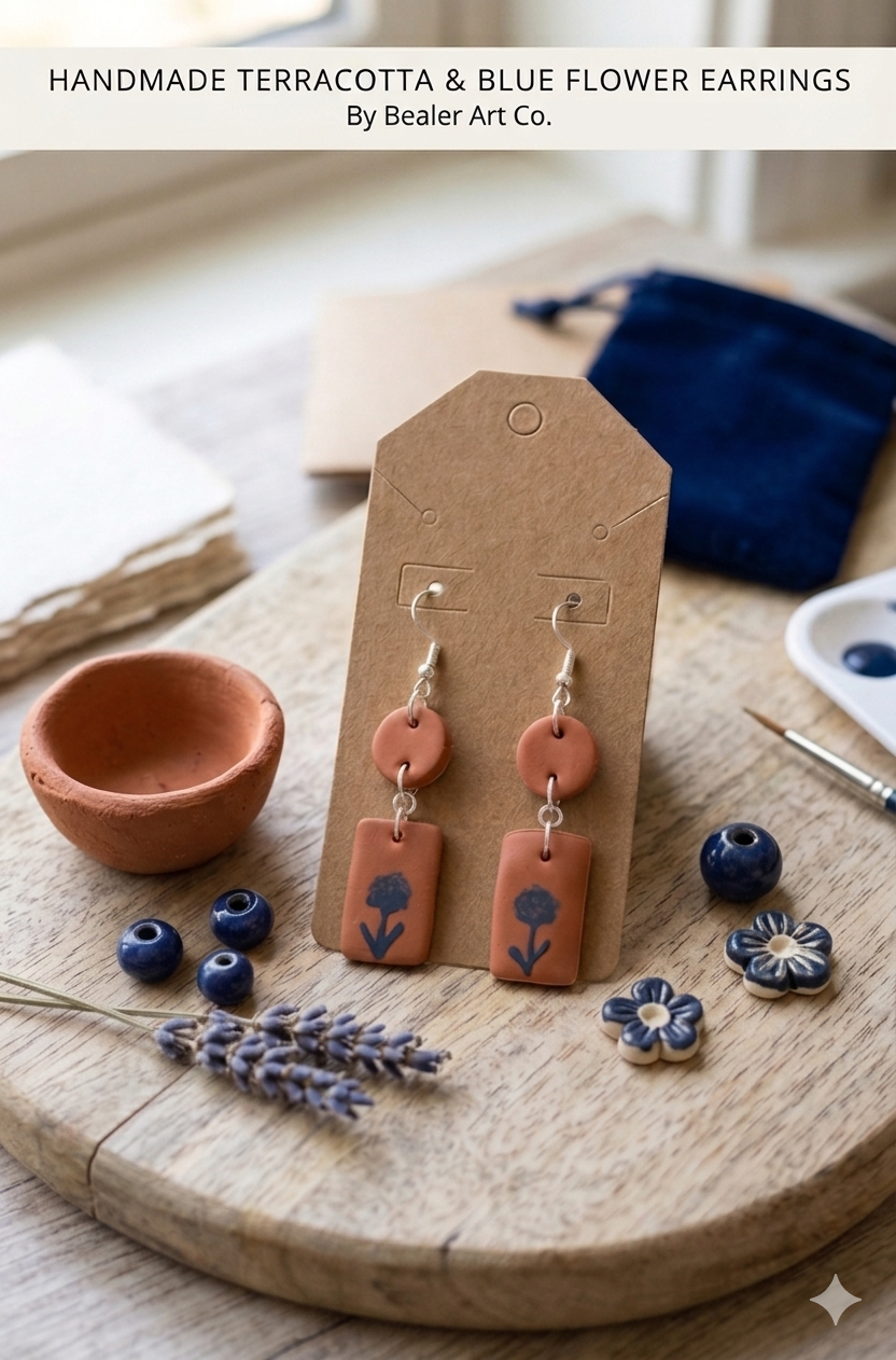 Hand-Painted Botanical Terracotta Polymer Clay Earrings