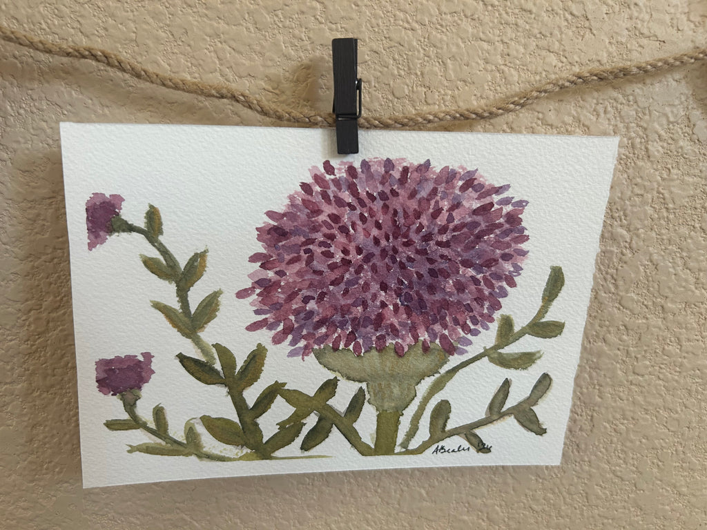 🌿 Original Thistle Watercolor Painting | Hand-Painted Art (5" x 7")