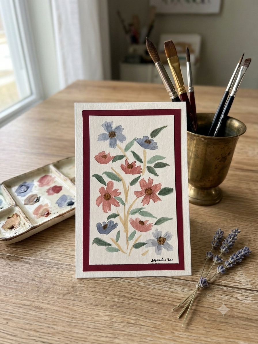 Hand-Painted Floral Watercolor Card | Blank Greeting Card