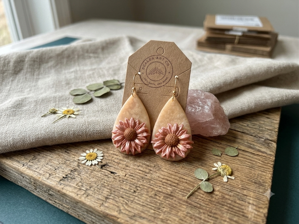 Handmade Polymer Clay Daisy Teardrop Earrings