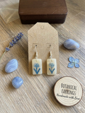 Handcrafted Polymer Clay Botanical Earrings - Translucent Cream & Blue Floral Drops