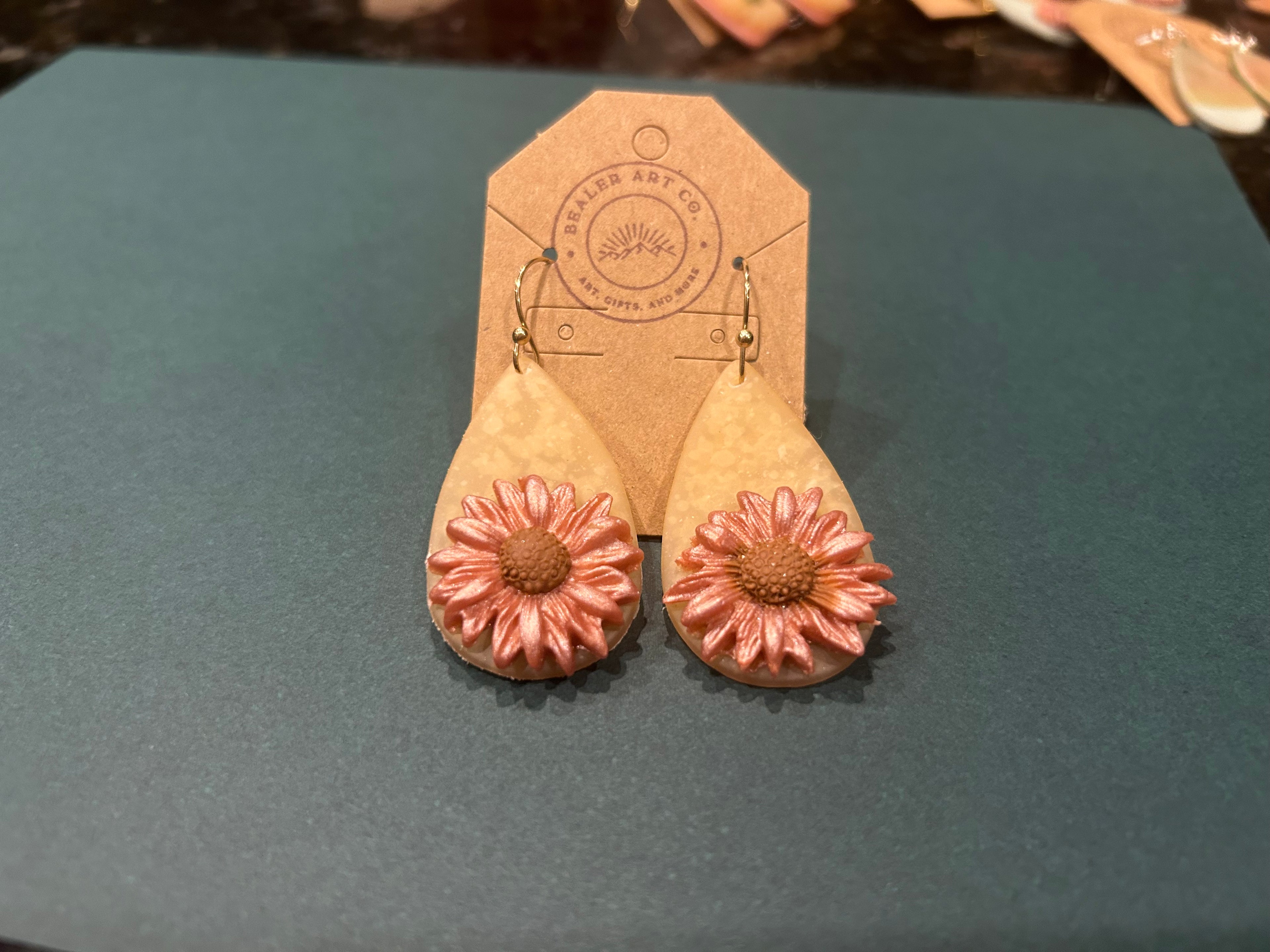 Handmade Polymer Clay Daisy Teardrop Earrings